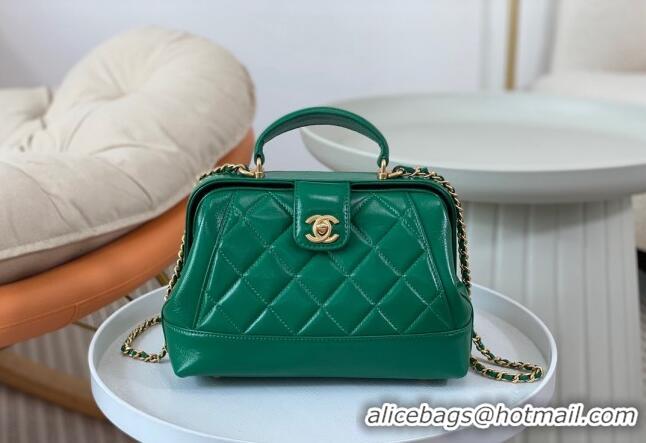 Inexpensive Chanel Shiny Lambskin Small Bag with Top Handle Bag AS4959 Green 2024