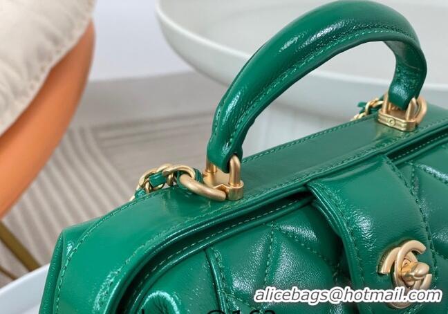 Inexpensive Chanel Shiny Lambskin Small Bag with Top Handle Bag AS4959 Green 2024