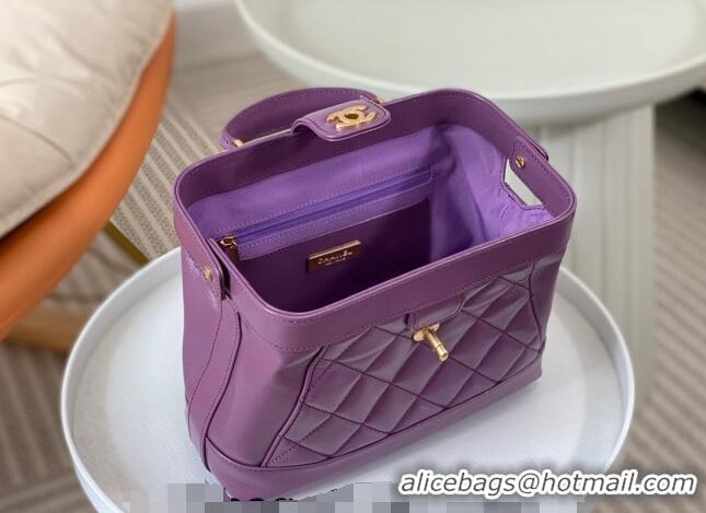 Best Price Chanel Shiny Lambskin Small Bag with Top Handle Bag AS4959 Purple 2024