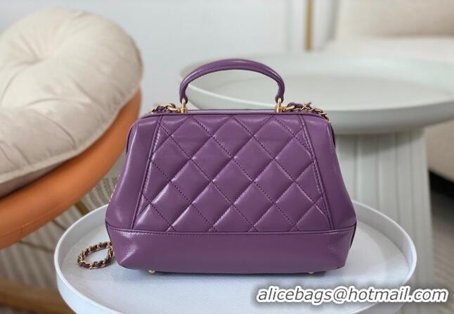 Best Price Chanel Shiny Lambskin Small Bag with Top Handle Bag AS4959 Purple 2024