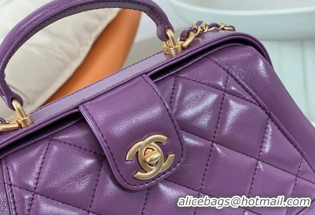 Best Price Chanel Shiny Lambskin Small Bag with Top Handle Bag AS4959 Purple 2024