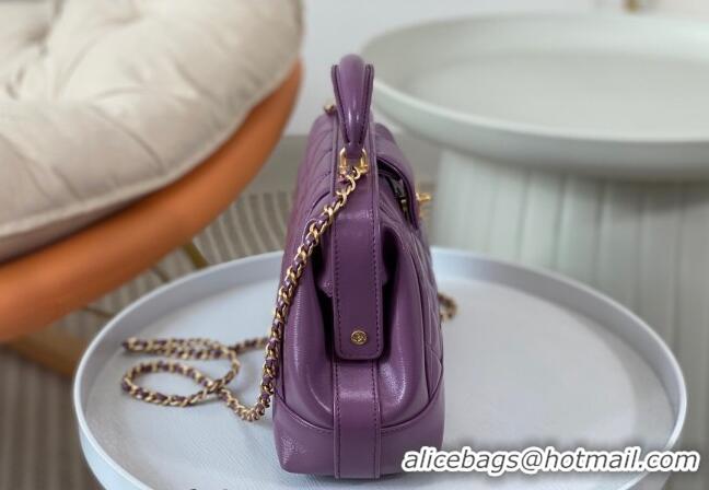 Best Price Chanel Shiny Lambskin Small Bag with Top Handle Bag AS4959 Purple 2024