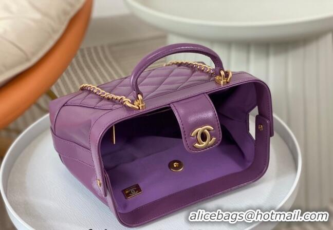 Best Price Chanel Shiny Lambskin Small Bag with Top Handle Bag AS4959 Purple 2024