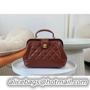 Buy Discount Chanel Shiny Lambskin Small Bag with Top Handle Bag AS4959 Brown 2024