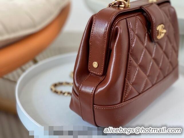 Buy Discount Chanel Shiny Lambskin Small Bag with Top Handle Bag AS4959 Brown 2024