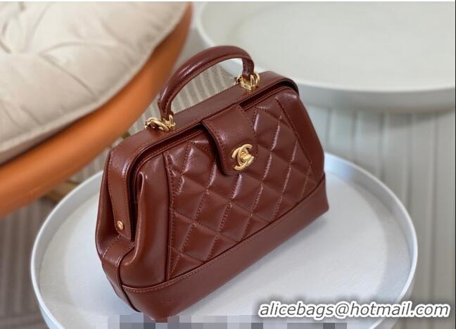 Buy Discount Chanel Shiny Lambskin Small Bag with Top Handle Bag AS4959 Brown 2024