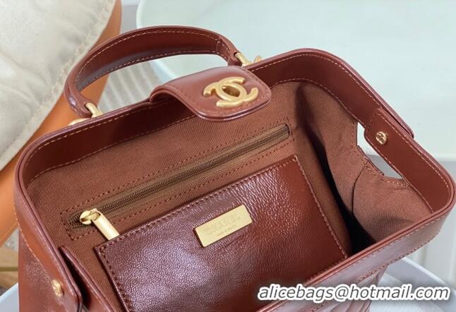 Buy Discount Chanel Shiny Lambskin Small Bag with Top Handle Bag AS4959 Brown 2024