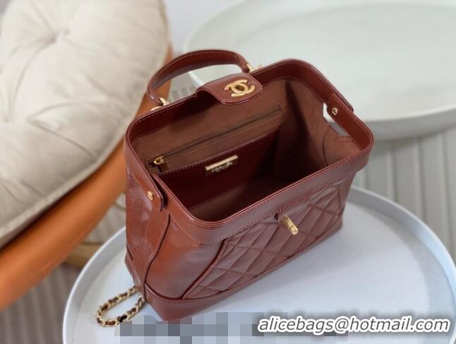 Buy Discount Chanel Shiny Lambskin Small Bag with Top Handle Bag AS4959 Brown 2024