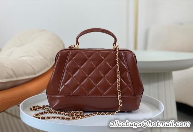 Buy Discount Chanel Shiny Lambskin Small Bag with Top Handle Bag AS4959 Brown 2024