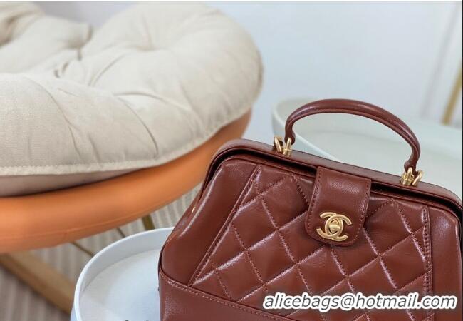 Buy Discount Chanel Shiny Lambskin Small Bag with Top Handle Bag AS4959 Brown 2024