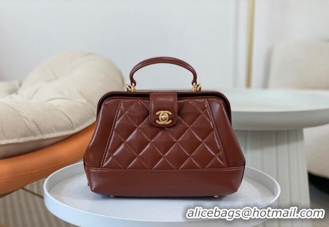 Buy Discount Chanel Shiny Lambskin Small Bag with Top Handle Bag AS4959 Brown 2024