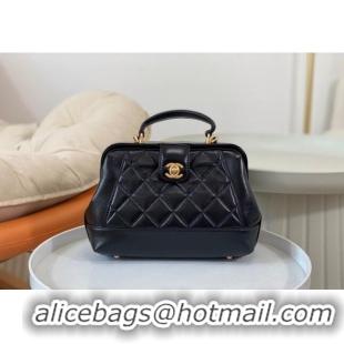 Buy Fashionable Chanel Shiny Lambskin Small Bag with Top Handle Bag AS4959 Black 2024