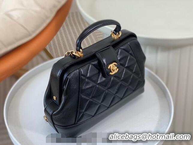 Buy Fashionable Chanel Shiny Lambskin Small Bag with Top Handle Bag AS4959 Black 2024