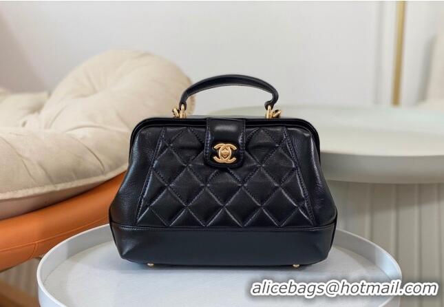 Buy Fashionable Chanel Shiny Lambskin Small Bag with Top Handle Bag AS4959 Black 2024