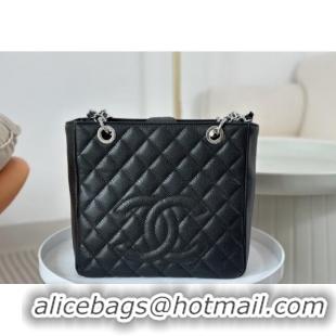 Top Quality Chanel Grained Calfskin Small Shopping Bag 50994 Black/Silver 2024