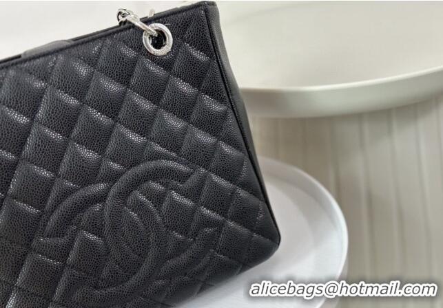 Top Quality Chanel Grained Calfskin Small Shopping Bag 50994 Black/Silver 2024