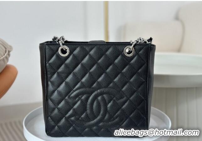 Top Quality Chanel Grained Calfskin Small Shopping Bag 50994 Black/Silver 2024