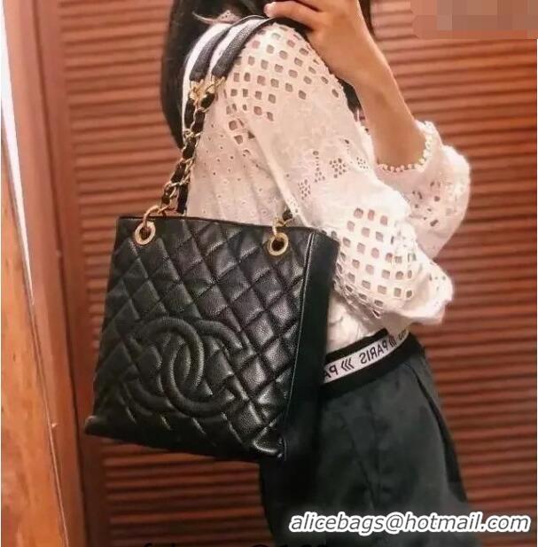 Top Quality Chanel Grained Calfskin Small Shopping Bag 50994 Black/Silver 2024