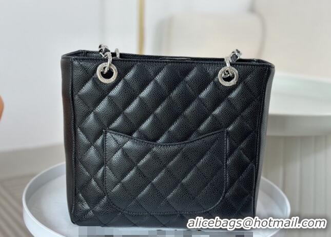 Top Quality Chanel Grained Calfskin Small Shopping Bag 50994 Black/Silver 2024