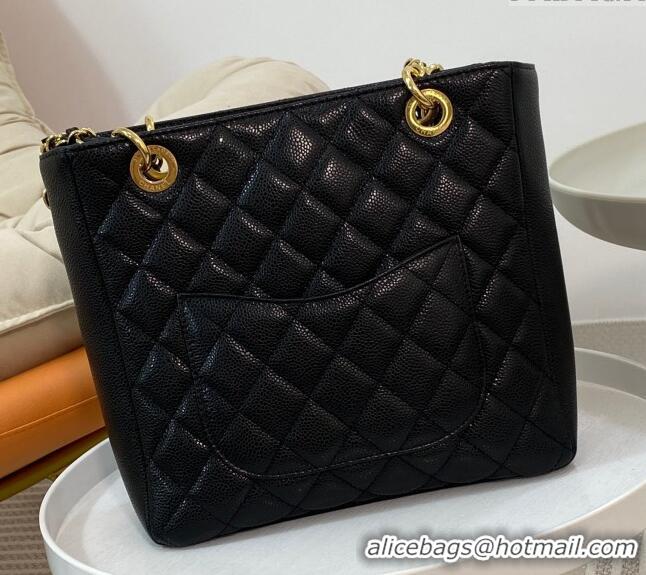 Best Quality Chanel Grained Calfskin Small Shopping Bag 50994 Black/Gold 2024