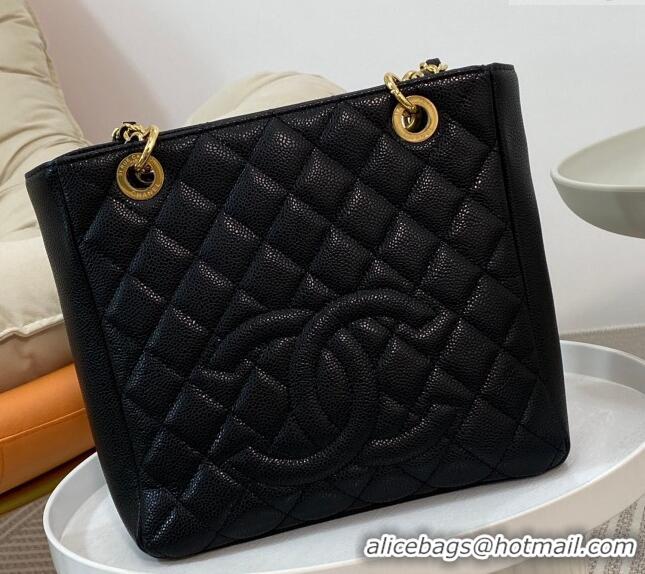 Best Quality Chanel Grained Calfskin Small Shopping Bag 50994 Black/Gold 2024