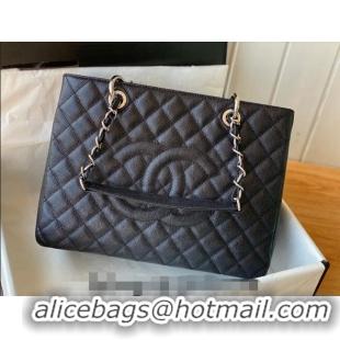 Famous Brand Chanel Grained Calfskin Shopping Bag 20995 Black/Silver 2024