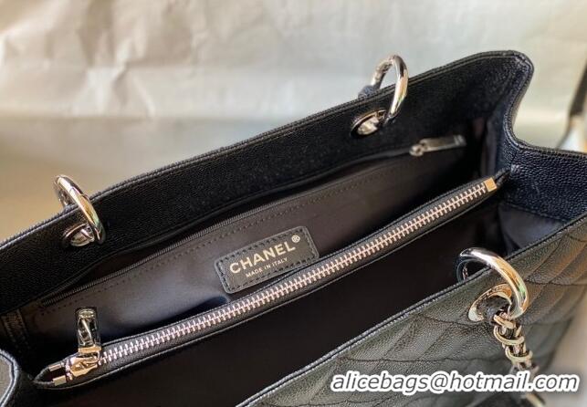 Famous Brand Chanel Grained Calfskin Shopping Bag 20995 Black/Silver 2024