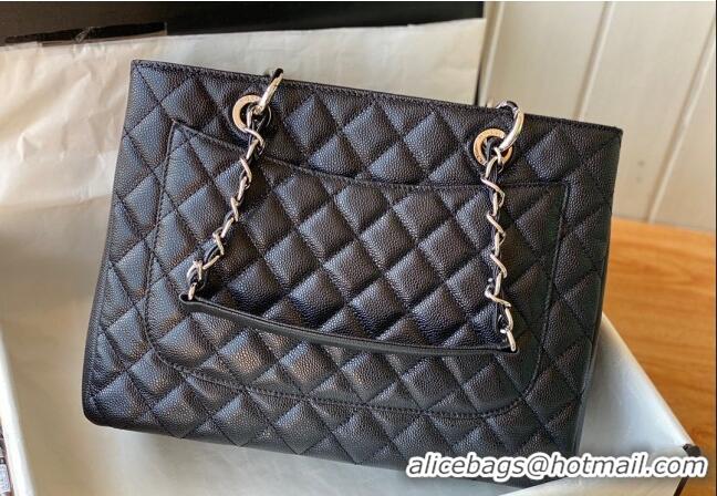 Famous Brand Chanel Grained Calfskin Shopping Bag 20995 Black/Silver 2024