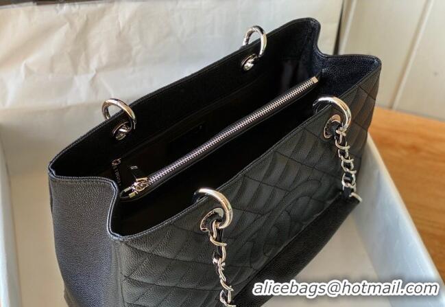 Famous Brand Chanel Grained Calfskin Shopping Bag 20995 Black/Silver 2024