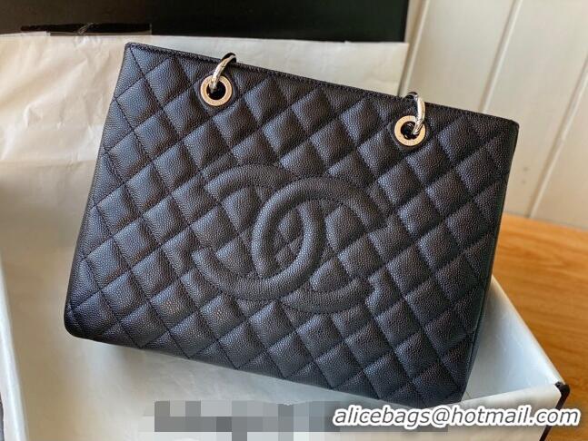 Famous Brand Chanel Grained Calfskin Shopping Bag 20995 Black/Silver 2024