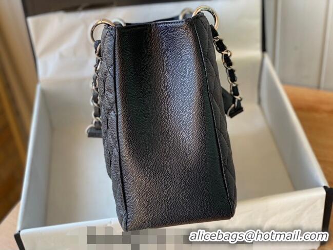 Famous Brand Chanel Grained Calfskin Shopping Bag 20995 Black/Silver 2024