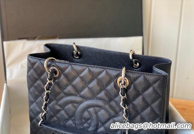 Famous Brand Chanel Grained Calfskin Shopping Bag 20995 Black/Silver 2024