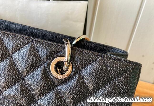 Famous Brand Chanel Grained Calfskin Shopping Bag 20995 Black/Silver 2024