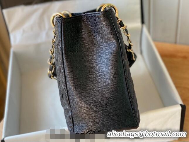 Trendy Design Chanel Grained Calfskin Shopping Bag 20995 Black/Gold 2024