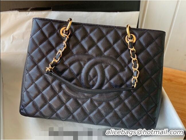 Trendy Design Chanel Grained Calfskin Shopping Bag 20995 Black/Gold 2024