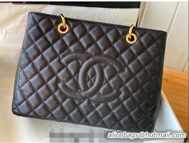 Trendy Design Chanel Grained Calfskin Shopping Bag 20995 Black/Gold 2024