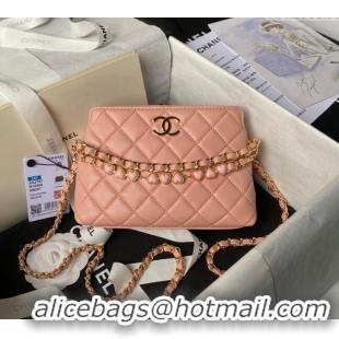 Promotional Chanel Shiny Crumpled Calfskin Clutch with Heart Chain AP3787 Light Pink 2024