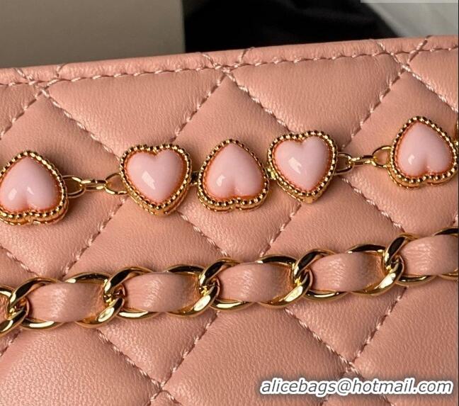 Promotional Chanel Shiny Crumpled Calfskin Clutch with Heart Chain AP3787 Light Pink 2024