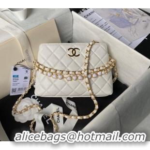 Grade Quality Chanel Shiny Crumpled Calfskin Clutch with Heart Chain AP3787 White 2024