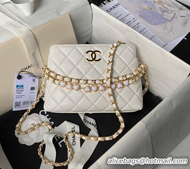 Grade Quality Chanel Shiny Crumpled Calfskin Clutch with Heart Chain AP3787 White 2024