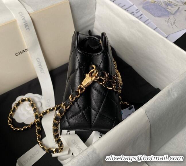 Unique Grade Chanel Shiny Crumpled Calfskin Clutch with Heart Chain AP3787 Black 2024