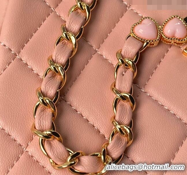 Best Product Chanel Shiny Crumpled Calfskin Hobo Clutch with Heart Chain AP3786 Light Pink 2024