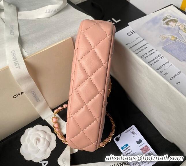 Best Product Chanel Shiny Crumpled Calfskin Hobo Clutch with Heart Chain AP3786 Light Pink 2024