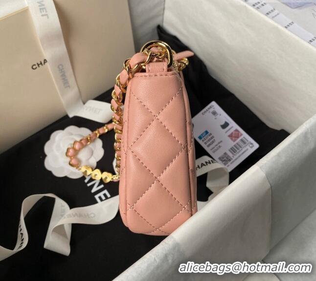 Best Product Chanel Shiny Crumpled Calfskin Hobo Clutch with Heart Chain AP3786 Light Pink 2024