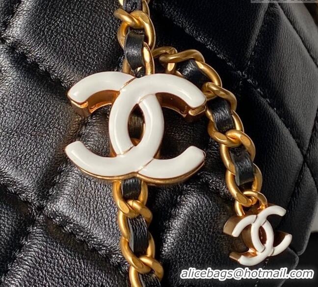 Grade Quality Chanel Shiny Lambskin Waist Bag with CC Charm Chain AP4113 Black 2024