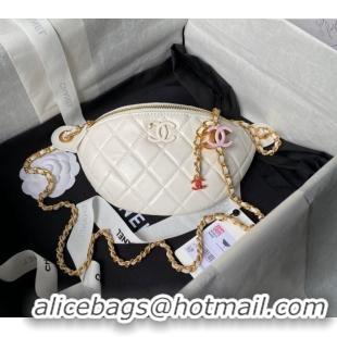 Trendy Design Chanel Shiny Lambskin Waist Bag with CC Charm Chain AP4113 White 2024