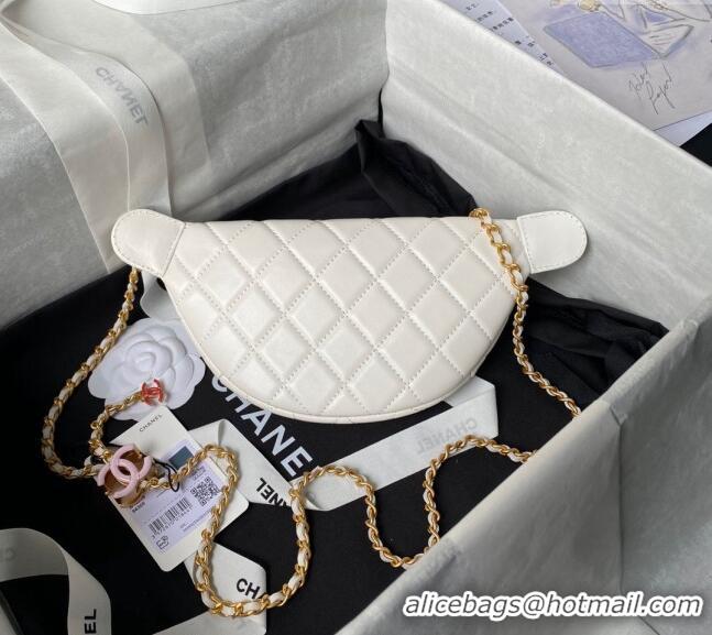 Trendy Design Chanel Shiny Lambskin Waist Bag with CC Charm Chain AP4113 White 2024