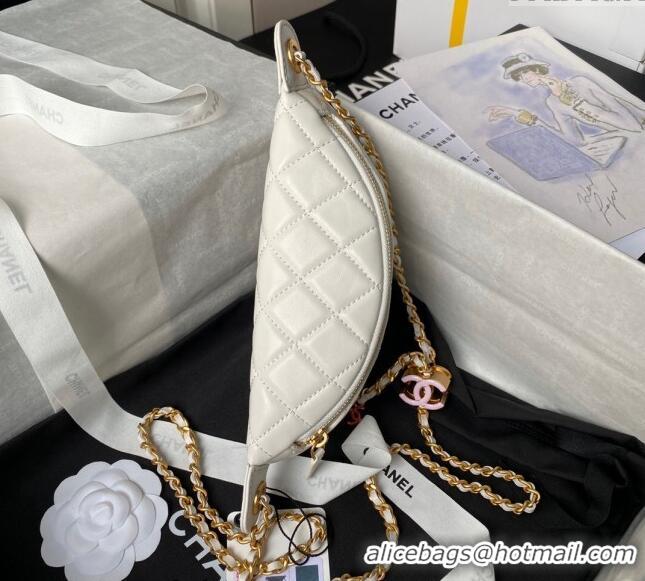 Trendy Design Chanel Shiny Lambskin Waist Bag with CC Charm Chain AP4113 White 2024