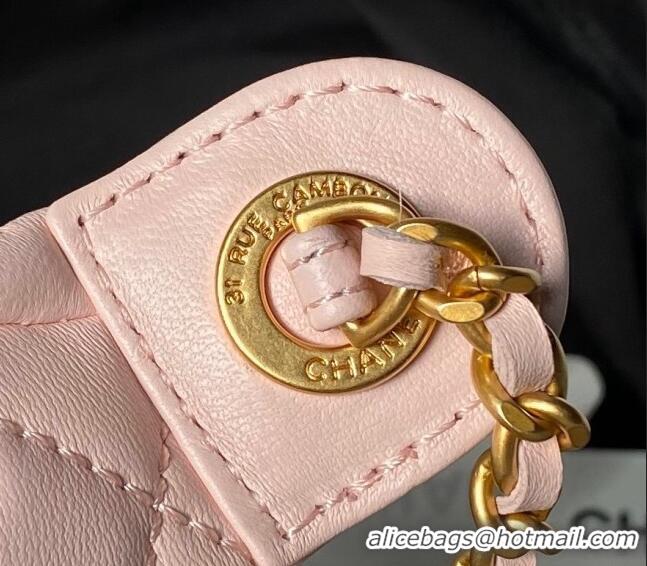 Top Grade Chanel Shiny Lambskin Waist Bag with CC Charm Chain AP4113 Light Pink 2024