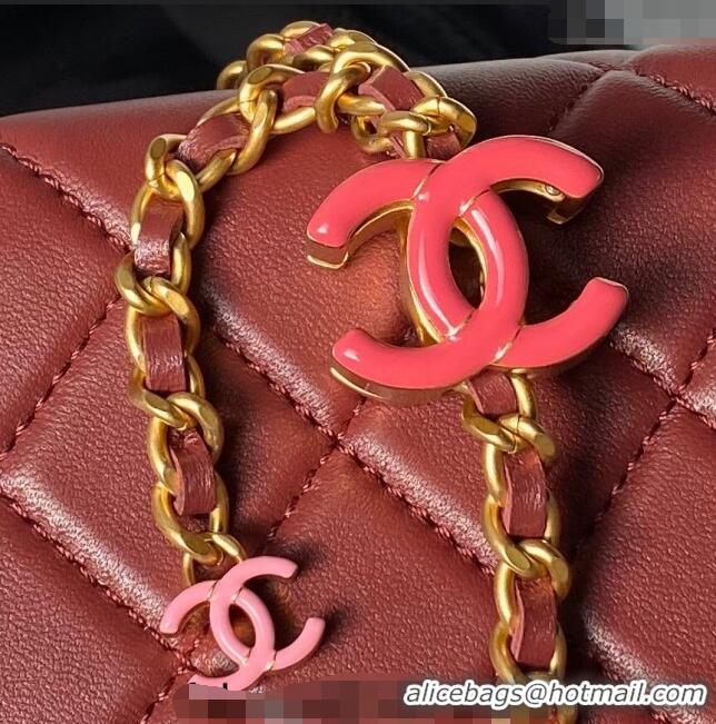 Well Crafted Chanel Shiny Lambskin Waist Bag with CC Charm Chain AP4113 Burgundy 2024